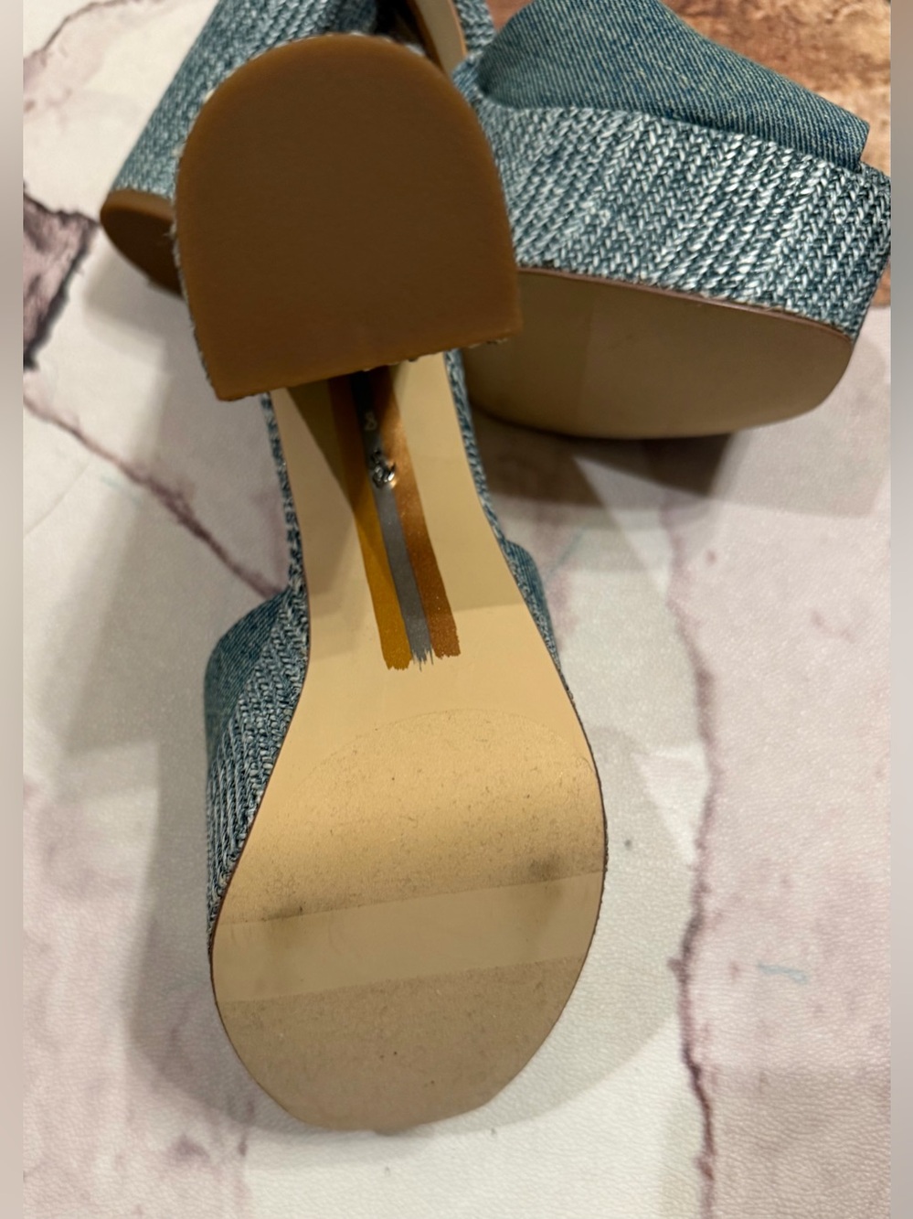 Sam Edelman Denim Platform Peep-Toe Ankle-Strap Sandal - Picture 3 of 3